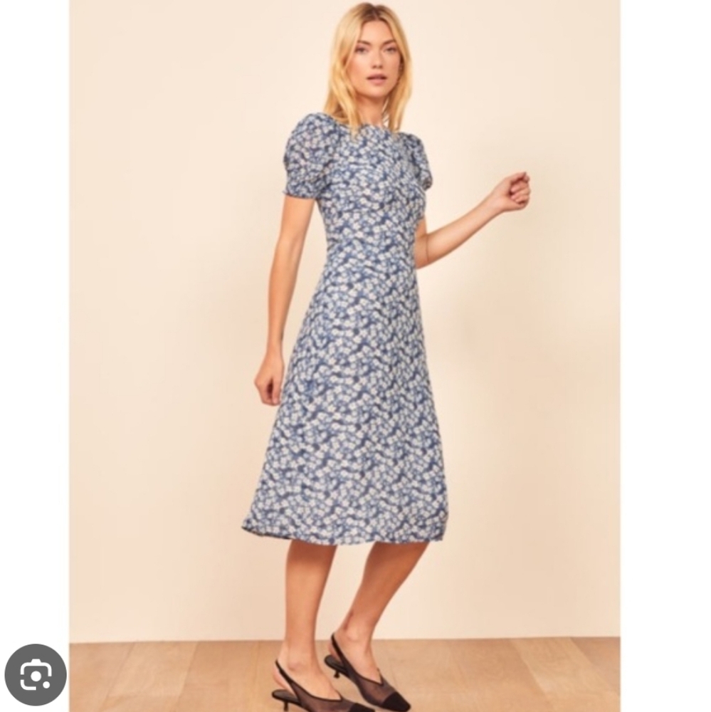 Reformation Lee Blue Floral Midi Dress